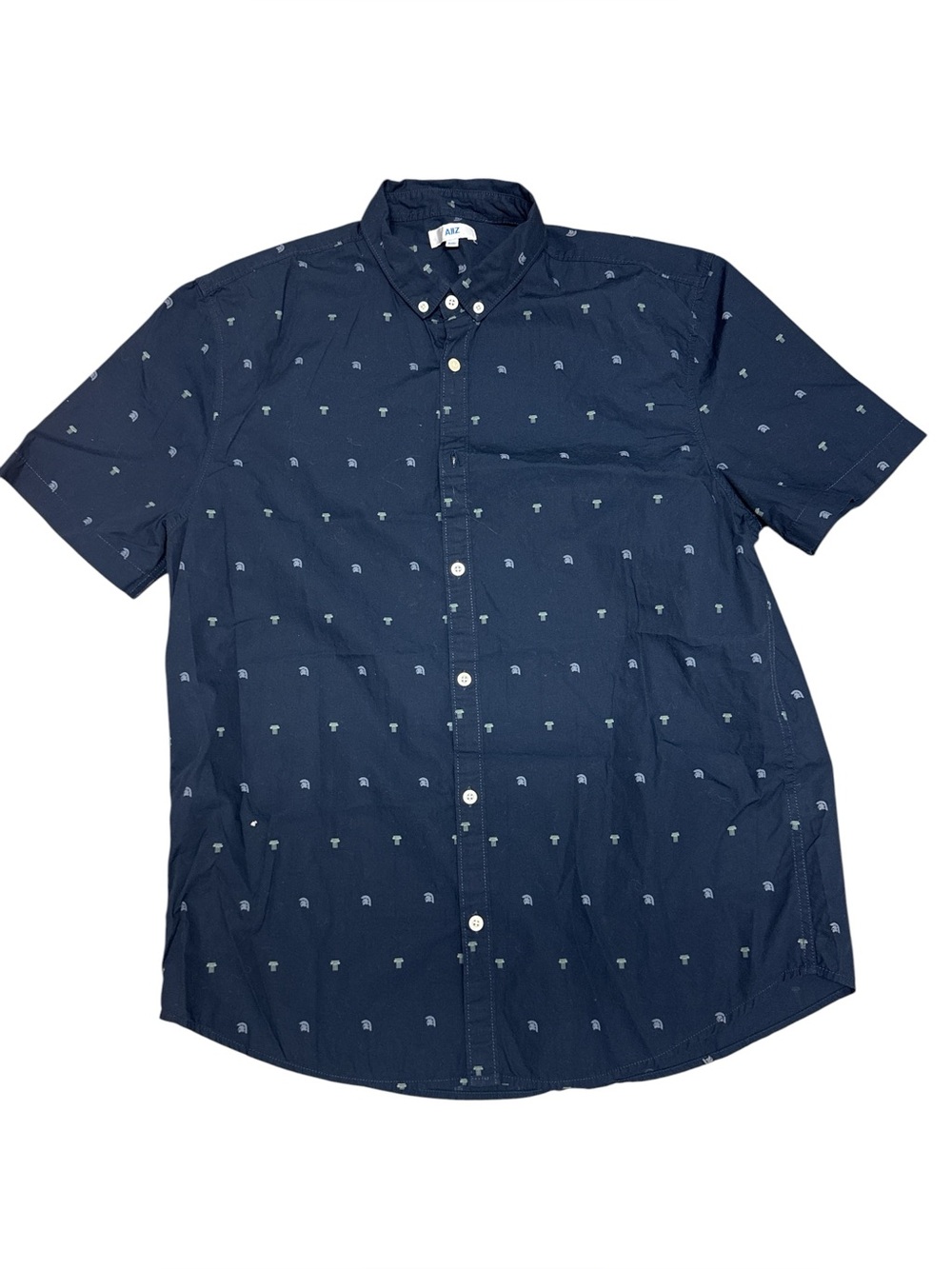 AllZ Men’s Navy Classical Print Button-Down Shirt 2XL Short Sleeve Casual Cotton